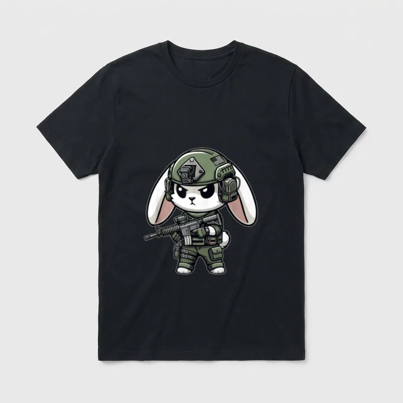 Funny Happy Easter Tactical Rabbit Veteran T-Shirt – Classic T-Shirt in Black