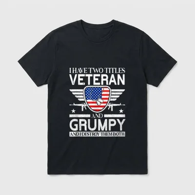 Two Titles Veteran Grumpy USA Flag T-Shirt – Classic T-Shirt in Black