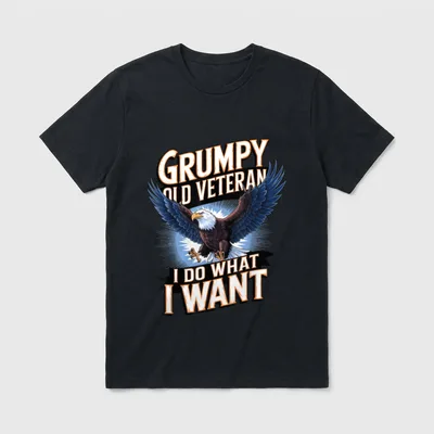 Grumpy Old Veteran I Do What T-Shirt – Eagle graphic with Grumpy Old Veteran I Do What I Want text – Classic T-Shirt in Black