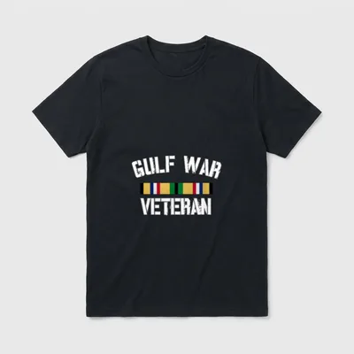 Gulf War Veteran Pride T-Shirt – Text reading GULF WAR VETERAN with military service ribbon – Classic T-Shirt in Black