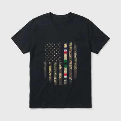 Gulf War Veteran Camo T-Shirt – American flag made from desert camo patterns with scattered stars – Classic T-Shirt in Black
