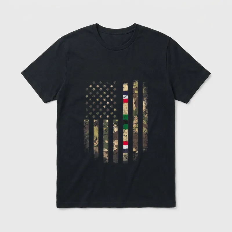 Gulf War Veteran Camo T-Shirt – American flag made from desert camo patterns with scattered stars – Classic T-Shirt in Black