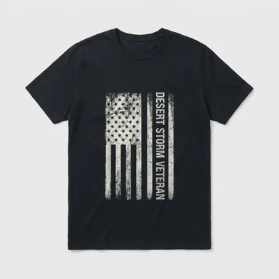 Military Service Ribbon T-Shirt – Desert Storm Veteran text with distressed American flag design – Classic T-Shirt in Black