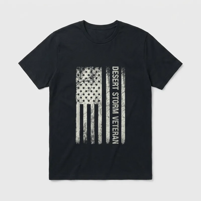 Military Service Ribbon T-Shirt – Desert Storm Veteran text with distressed American flag design – Classic T-Shirt in Black