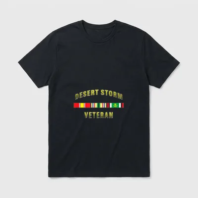 Military Desert Storm T-Shirt – DESERT STORM VETERAN text with military service ribbons – Classic T-Shirt in Black