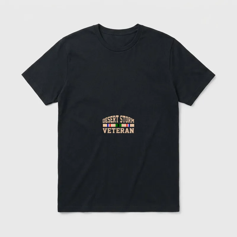 Persian Gulf War Military T-Shirt – DESERT STORM VETERAN text with service ribbon – Classic T-Shirt in Black