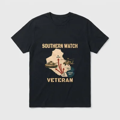 Desert Storm Military Veteran T-Shirt – SOUTHERN WATCH VETERAN text with tactical map – Classic T-Shirt in Black