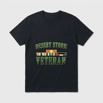 DESERT STORM VETERAN Pride T-Shirt – DESERT STORM VETERAN in green with military ribbons – Classic T-Shirt in Black