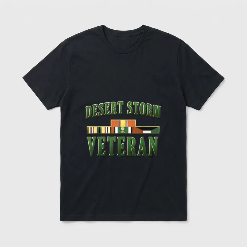 DESERT STORM VETERAN Pride T-Shirt – DESERT STORM VETERAN in green with military ribbons – Classic T-Shirt in Black