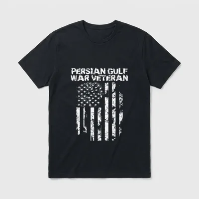 Persian Gulf War Veteran T-Shirt – PERSIAN GULF WAR VETERAN text with distressed American flag – Classic T-Shirt in Black