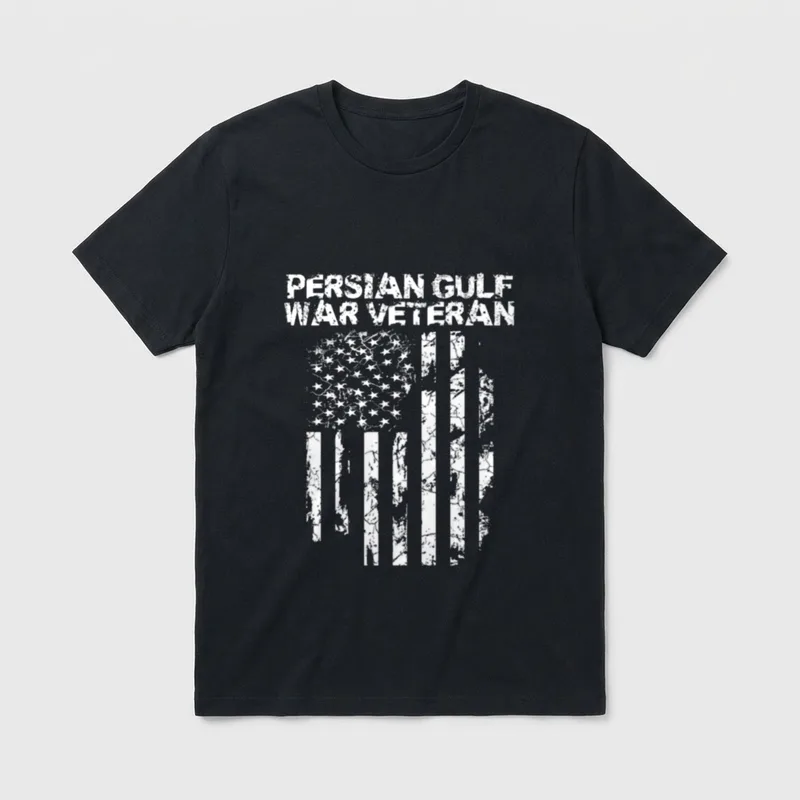 Persian Gulf War Veteran T-Shirt – PERSIAN GULF WAR VETERAN text with distressed American flag – Classic T-Shirt in Black