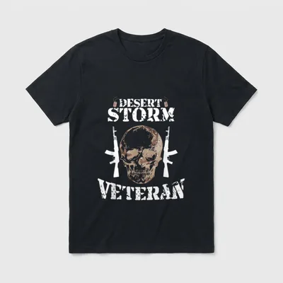Desert Storm Veteran Custom T-Shirt – DESERT STORM VETERAN text with skull and crossed rifles – Classic T-Shirt in Black