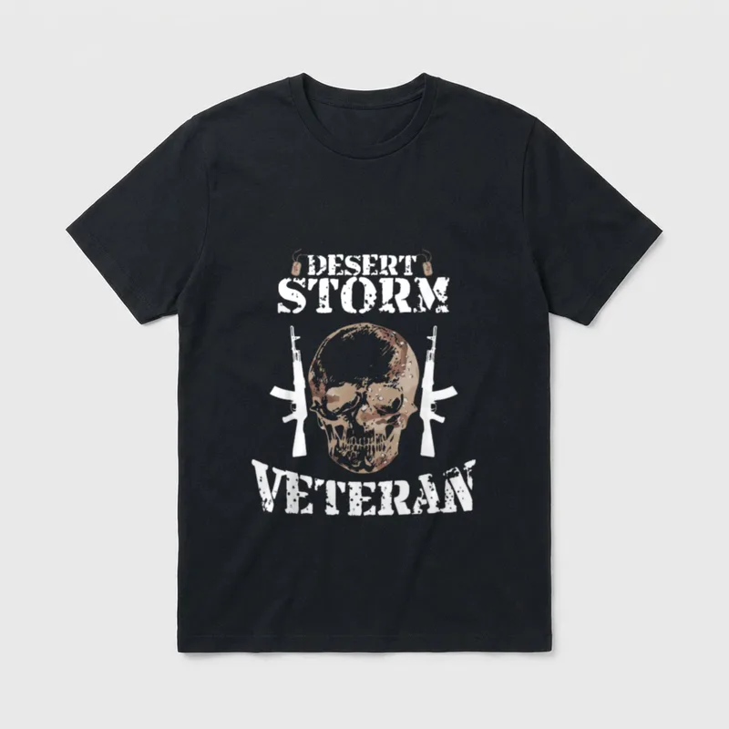Desert Storm Veteran Custom T-Shirt – DESERT STORM VETERAN text with skull and crossed rifles – Classic T-Shirt in Black