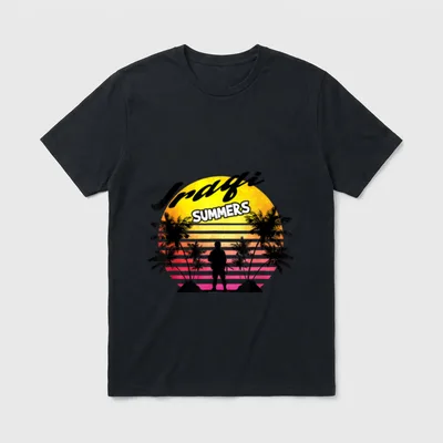 Iraq Veteran Summer T-Shirt – Iraqi Summers arced over a retro sun with soldier and palms – Classic T-Shirt in Black