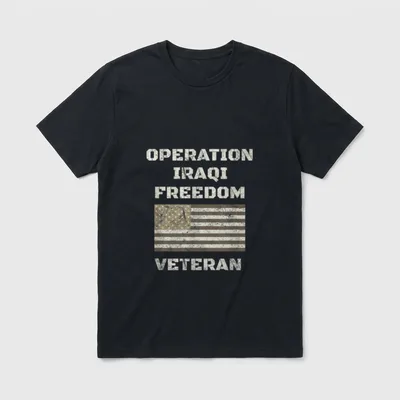 OIF Military Service T-Shirt – "Operation Iraqi Freedom Veteran" text with weathered flag – Classic T-Shirt in Black