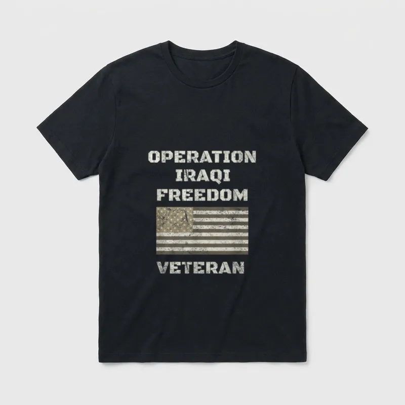 OIF Military Service T-Shirt – "Operation Iraqi Freedom Veteran" text with weathered flag – Classic T-Shirt in Black
