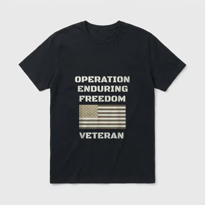 OEF Combat Veteran T-Shirt – OPERATION ENDURING FREEDOM VETERAN text with subdued American flag – Classic T-Shirt in Black