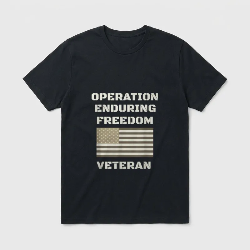 OEF Combat Veteran T-Shirt – OPERATION ENDURING FREEDOM VETERAN text with subdued American flag – Classic T-Shirt in Black