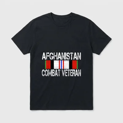 US Military Afghanistan Vet T-Shirt – AFGHANISTAN" and "COMBAT VETERAN" with Afghan flag stripes – Classic T-Shirt in Black