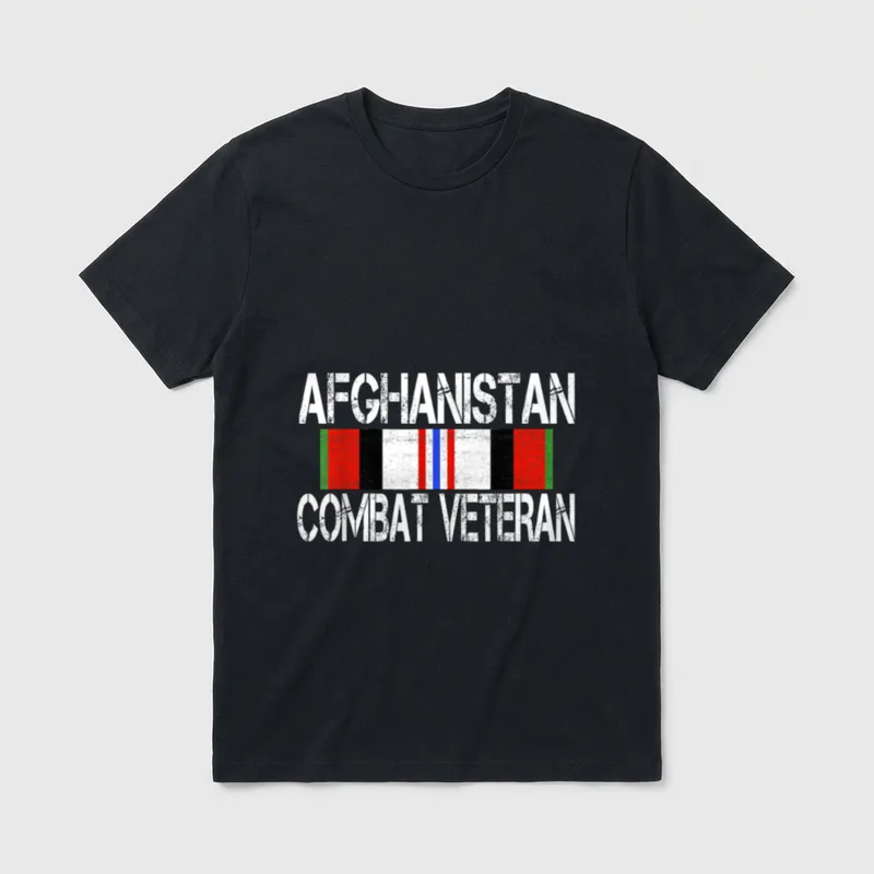 US Military Afghanistan Vet T-Shirt – AFGHANISTAN" and "COMBAT VETERAN" with Afghan flag stripes – Classic T-Shirt in Black