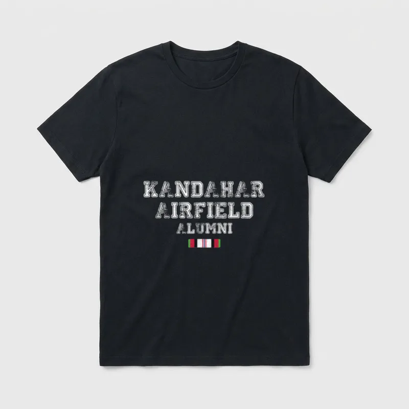Kandahar Airfield Veteran T-Shirt – KANDAHAR AIRFIELD ALUMNI text with service ribbon bar – Classic T-Shirt in Black