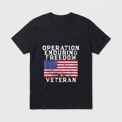 Vintage Military Veteran T-Shirt – Operation Enduring Freedom text with distressed American flag – Classic T-Shirt in Black