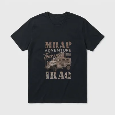 Iraq Veteran Military T-Shirt – MRAP ADVENTURE Toured IRAQ text with armored military vehicle – Classic T-Shirt in Black