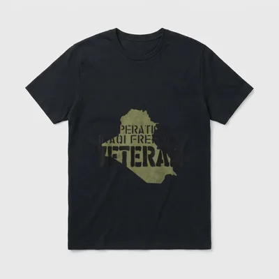 Combat Veteran Military Service T-Shirt – Operation Iraqi Freedom Veteran text over a tan map – Classic T-Shirt in Black