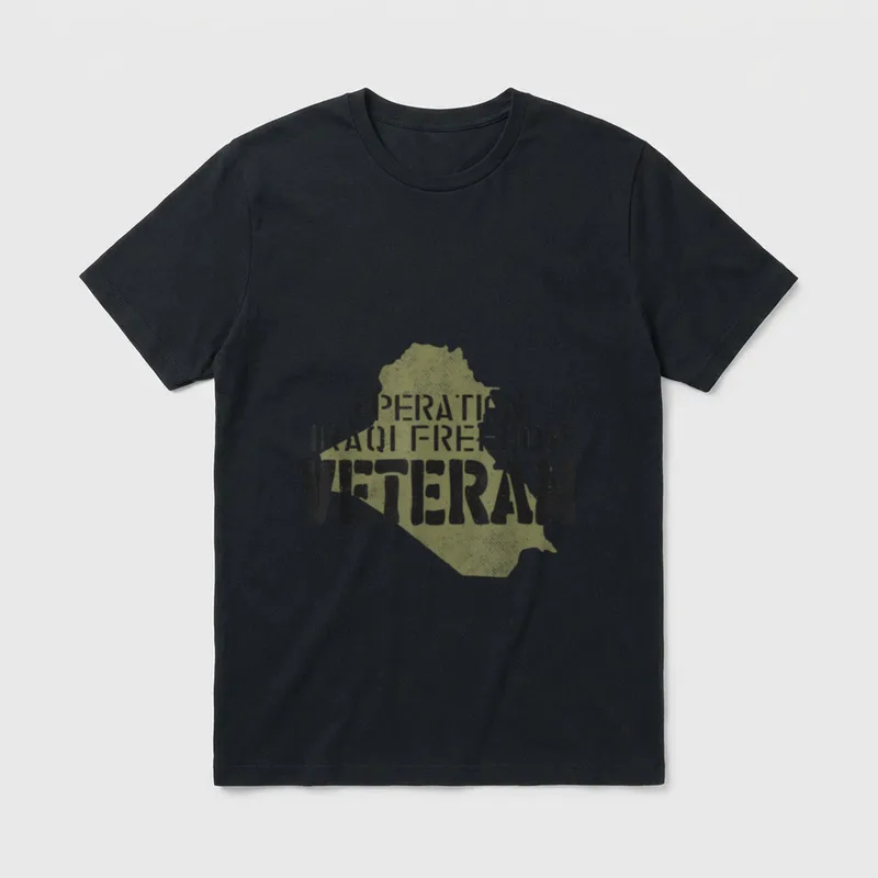 Combat Veteran Military Service T-Shirt – Operation Iraqi Freedom Veteran text over a tan map – Classic T-Shirt in Black