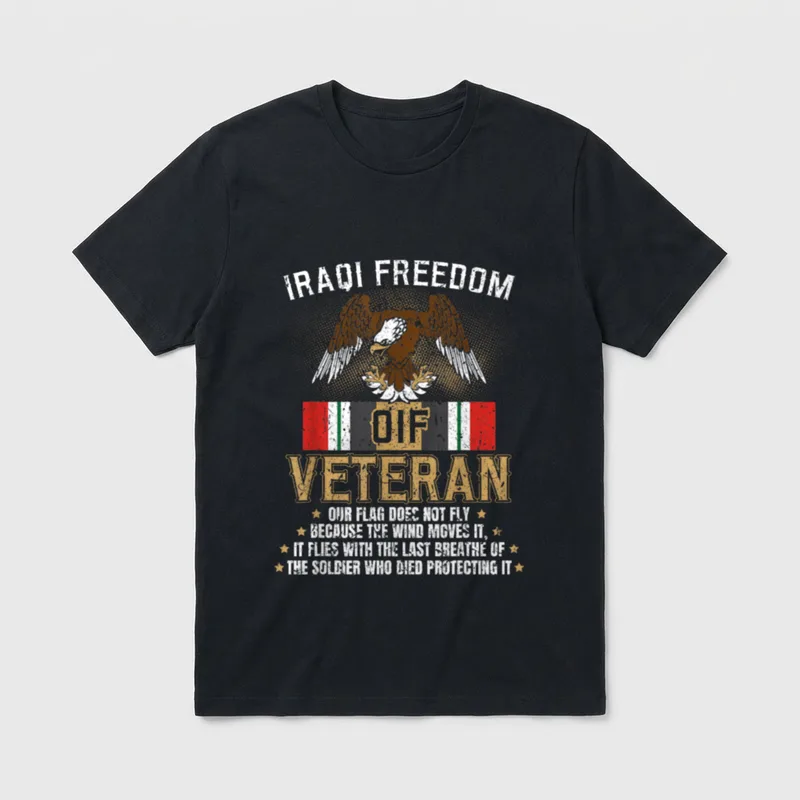 Iraqi Freedom Veteran T-Shirt – "IRAQI FREEDOM," "OIF," "VETERAN" with eagle and service message – Classic T-Shirt in Black