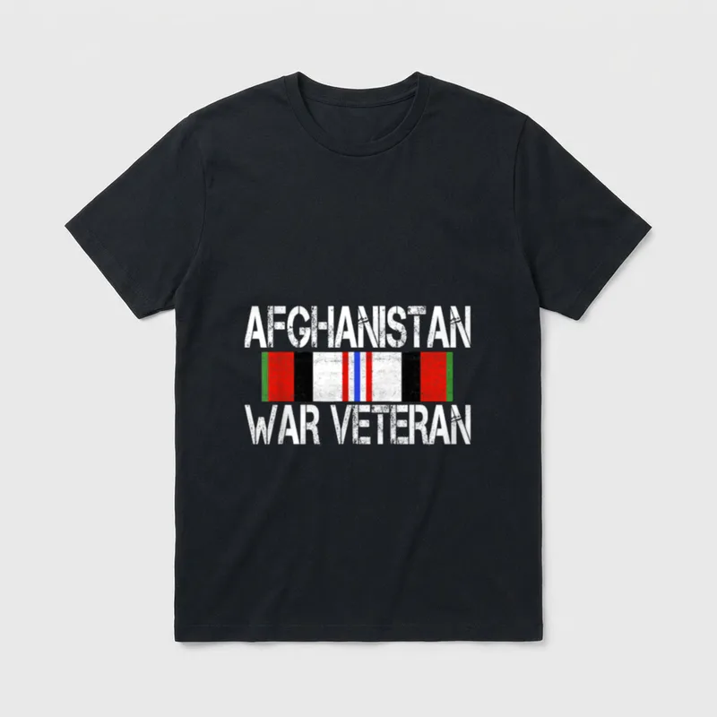 Afghan Vet Pride T-Shirt – AFGHANISTAN and WAR VETERAN text with campaign service ribbon – Classic T-Shirt in Black