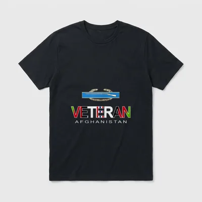 Afghanistan Veteran with CIB T-Shirt – VETERAN AFGHANISTAN text with rifle and laurel emblem – Classic T-Shirt in Black