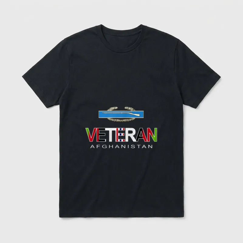 Afghanistan Veteran with CIB T-Shirt – VETERAN AFGHANISTAN text with rifle and laurel emblem – Classic T-Shirt in Black
