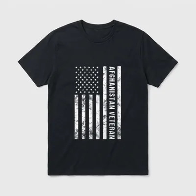 Afghanistan Veteran Vet T-Shirt – Vertical distressed US flag with AFGHANISTAN VETERAN text – Classic T-Shirt in Black