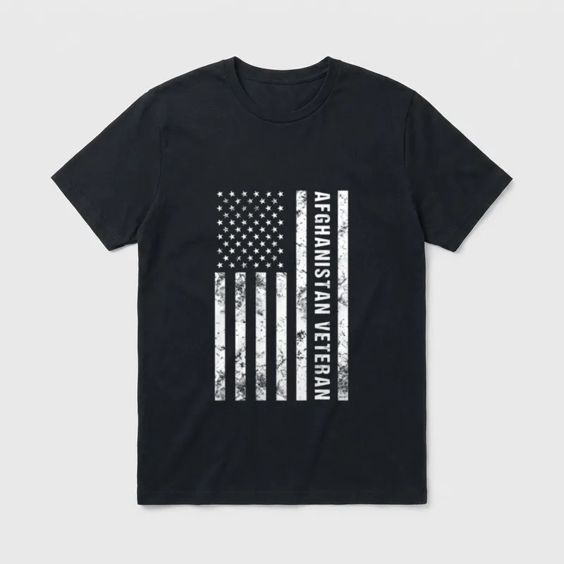 Afghanistan Veteran Vet T-Shirt – Vertical distressed US flag with AFGHANISTAN VETERAN text – Classic T-Shirt in Black