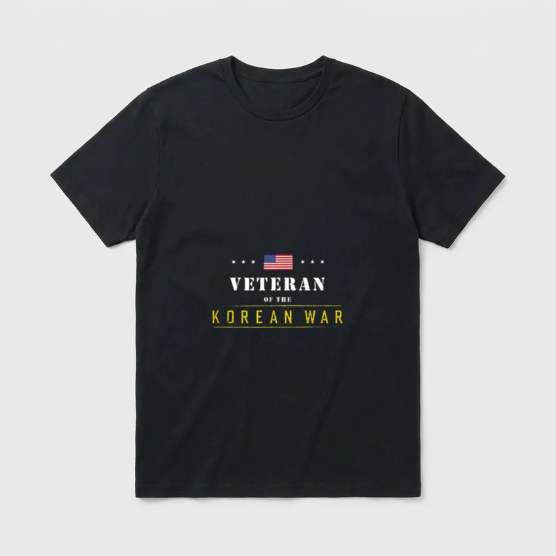 Korean War Veteran T-Shirt – VETERAN OF THE KOREAN WAR text with American flag and stars – Classic T-Shirt in Black