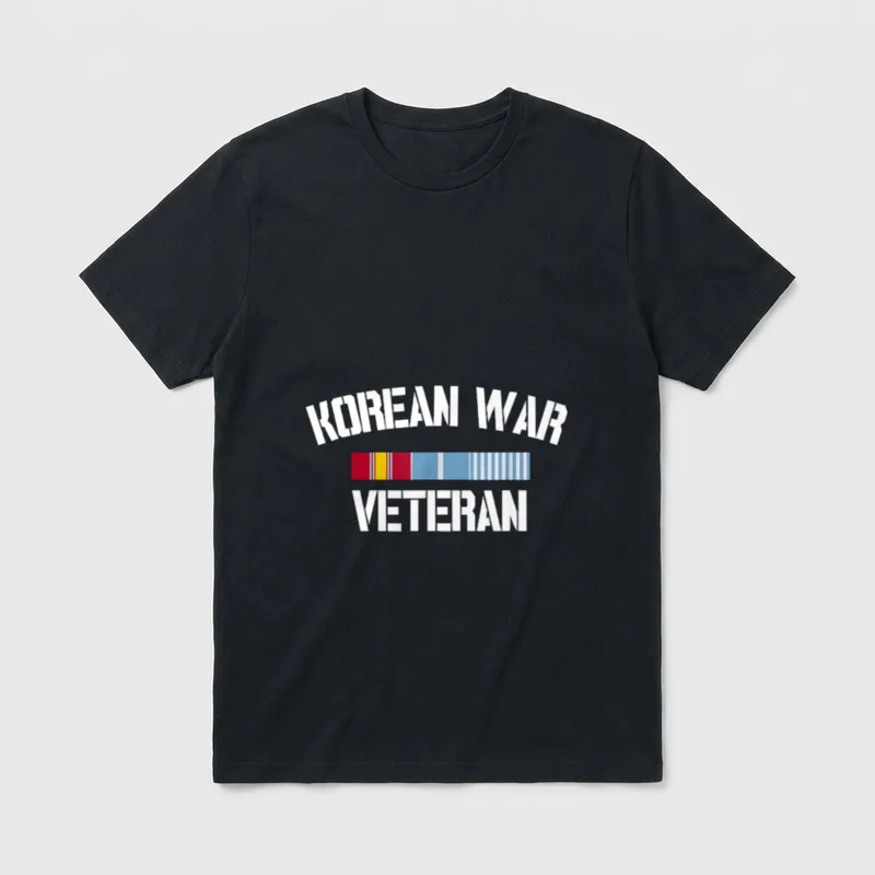 Korean War Veteran Pride T-Shirt – KOREAN WAR VETERAN text with service ribbon – Classic T-Shirt in Black