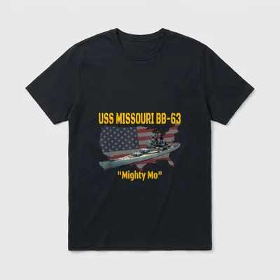 USS Missouri Battleship Veteran T-Shirt – USS MISSOURI BB-63 and "Mighty Mo" in gold lettering – Classic T-Shirt in Black