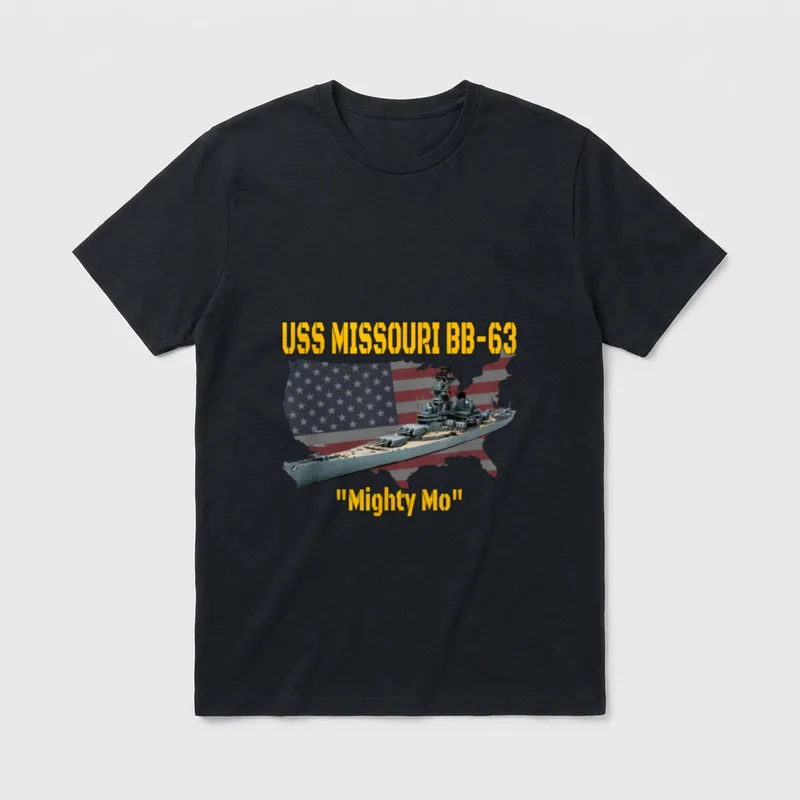 USS Missouri Battleship Veteran T-Shirt – USS MISSOURI BB-63 and "Mighty Mo" in gold lettering – Classic T-Shirt in Black