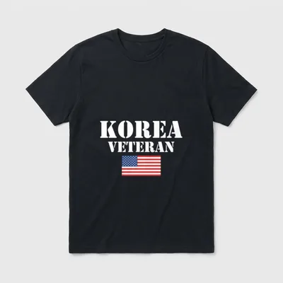 Military Patriot Veteran T-Shirt – KOREA VETERAN text with American flag – Classic T-Shirt in Black