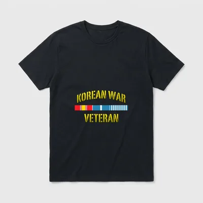 Korea Veteran Long Sleeve T-Shirt – "KOREAN WAR VETERAN" in yellow with service ribbon bar – Classic T-Shirt in Black