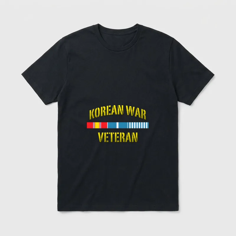 Korea Veteran Long Sleeve T-Shirt – "KOREAN WAR VETERAN" in yellow with service ribbon bar – Classic T-Shirt in Black