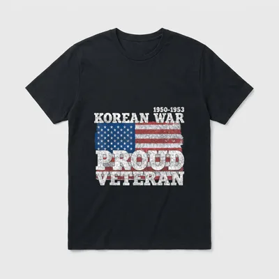Korean War Veteran Proud Flag T-Shirt – 1950–1953 KOREAN WAR PROUD VETERAN with American flag – Classic T-Shirt in Black