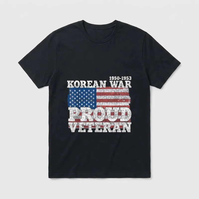 Korean War Veteran Proud Flag T-Shirt – 1950–1953 KOREAN WAR PROUD VETERAN with American flag – Classic T-Shirt in Black