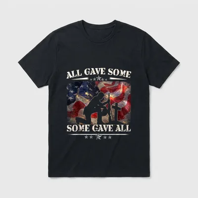 Veteran Memorial Day Honor T-Shirt – All Gave Some Some Gave All with soldier silhouette and flag – Classic T-Shirt in Black