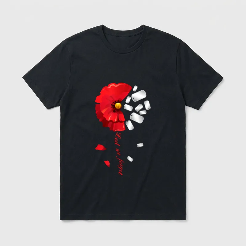 USA Veterans Poppy Flower T-Shirt – Classic T-Shirt in Black