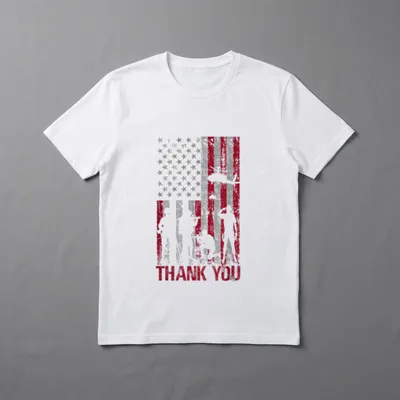 Thank You Veteran T-Shirt – Distressed American flag with THANK YOU text in red – Classic T-Shirt in Black