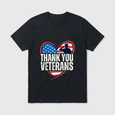Patriotic Military Memorial Day T-Shirt – "THANK YOU VETERANS" in large textured lettering – Classic T-Shirt in Black