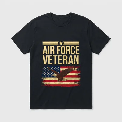 Air Force Memorial Veteran T-Shirt – Air Force Veteran text with star and striped borders – Classic T-Shirt in Black