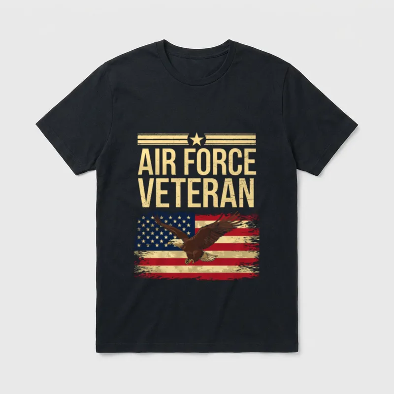 Air Force Memorial Veteran T-Shirt – Air Force Veteran text with star and striped borders – Classic T-Shirt in Black